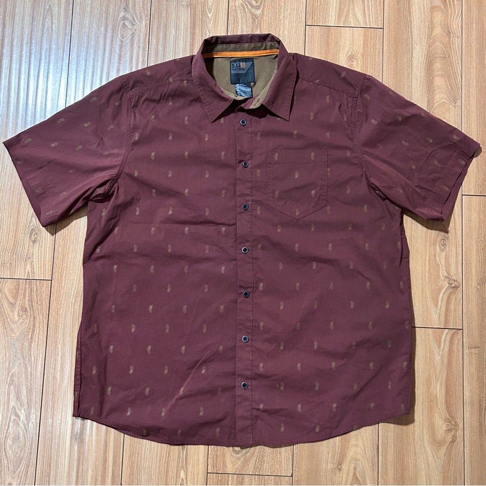5.11 Tactical Shirt Mens Maroon Pineapple Grenade Print Five-O Covert Size Large